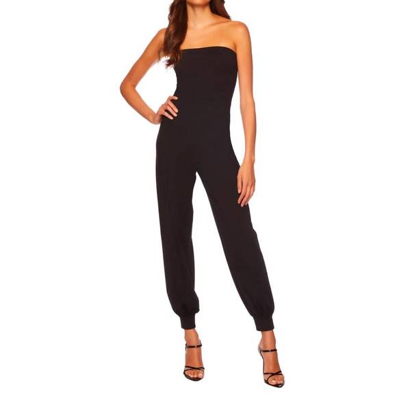 NEW SUSANA MONACO strapless jogger jumpsuit in black - Picture 1 of 3
